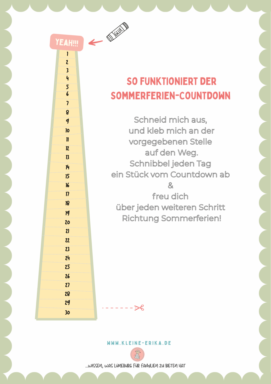 Gestalte ganz einfach einen Sommerferien Countdown für dein Kind - kostenloser Download